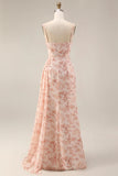 Vestido de Baile Comprido Floral Sálvia Empoeirada com Racha