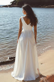 Branco Linha-A Decote em V Longos Vestido De Noiva Simples