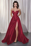 Vestido de Baile Longo Preto Sem Alças Linha-A Apliques e Fenda
