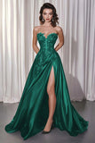 Vestido de Baile Longo Preto Sem Alças Linha-A Apliques e Fenda