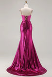 Vestido de Baile Longo Alças Finas Douradas Brilhantes Bordado com Miçangas