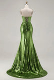 Vestido de Baile Longo Alças Finas Douradas Brilhantes Bordado com Miçangas