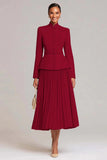 Vestido de Trabalho 2 Peças Rosa Claro Gola Alta e Linha-A