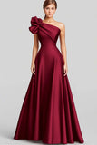 Vestidos Cerimónia Marinha Linha-A Um Ombro Cetim Longo