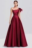 Vestido de Cerimónia Longo em Linha A com Um Ombro cor Fúcsia
