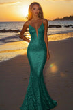 Vestido Longo Cerimónia Prateado Sereia Alças Finas Brilhantes e Lantejoulas