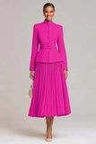 Vestido de Trabalho 2 Peças Rosa Claro Gola Alta e Linha-A