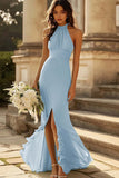 Vestido Longo de Dama de Honra Halter Salva-vidas Chiffon e Babados