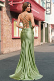 Vestido de Baile Longo Sereia  Alças Finas Salva Brilhante