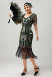 Flapper Borgonha Sequin Bodycon Fringed 1920s Vestido