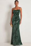Vestido de Baile Longo com Alças Finas em Verde Escuro