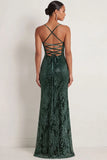 Vestido de Baile Longo com Alças Finas em Verde Escuro
