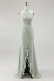 Vestido Longo de Dama de Honra Halter Salva-vidas Chiffon e Babados