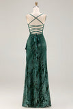 Vestido de Baile Longo com Alças Finas em Verde Escuro