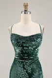 Vestido de Baile Longo com Alças Finas em Verde Escuro