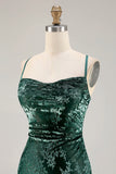 Vestido de Baile Longo com Alças Finas em Verde Escuro