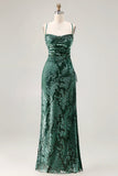 Vestido de Baile Longo com Alças Finas em Verde Escuro