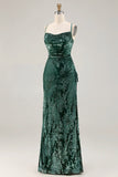 Vestido de Baile Longo com Alças Finas em Verde Escuro