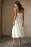 Vestido de Noiva Midi em Chiffon com Alças Finas Brancas