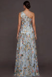 Vestido de Cerimónia Longo Floral Malva com Um Ombro e Fenda