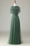 Vestido de Dama de Honor Comprido em Eucalipto Brilhante com Lantejoulas