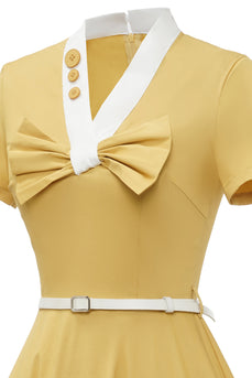 Vestido retro estilo amarelo de 1950 com Bowknot