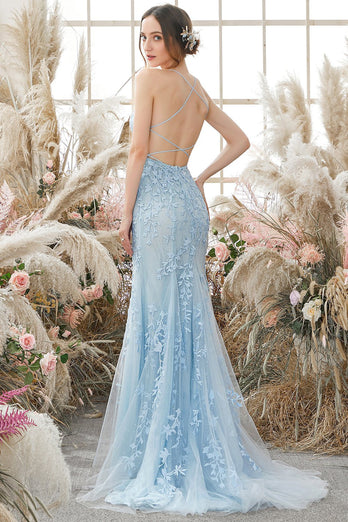 Coral Backless Long Prom Dress com Apliques