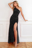 Carregar imagem no visualizador da galeria, Vestido de baile de lantejoulas pretas com fenda