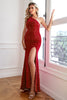 Carregar imagem no visualizador da galeria, Fuchsia Sequin Longo vestido de baile com fenda