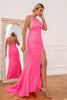 Carregar imagem no visualizador da galeria, Vestidos de baile de sequin de sereia rosa um ombro