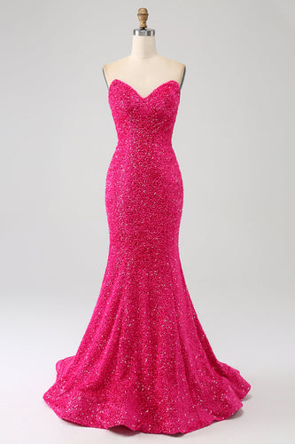 Bling Sereia Querida Hot Pink Sequins Long Prom Dress