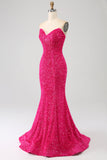Bling Sereia Querida Hot Pink Sequins Long Prom Dress