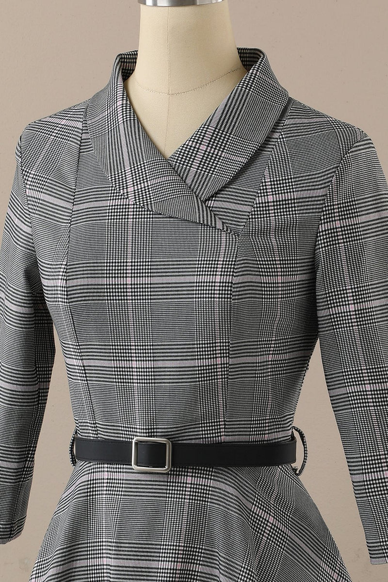 Carregar imagem no visualizador da galeria, Vestido vintage cinzento escuro de estilo retro com mangas compridas
