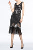 Carregar imagem no visualizador da galeria, Women Black V Neck 1920s Fringe Sequin Flapper Dress