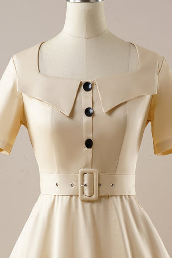 Vestido vintage de damasco square neck 1950s