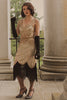 Carregar imagem no visualizador da galeria, Champagne V Neck Backless Sequin Fringe Flapper Dress