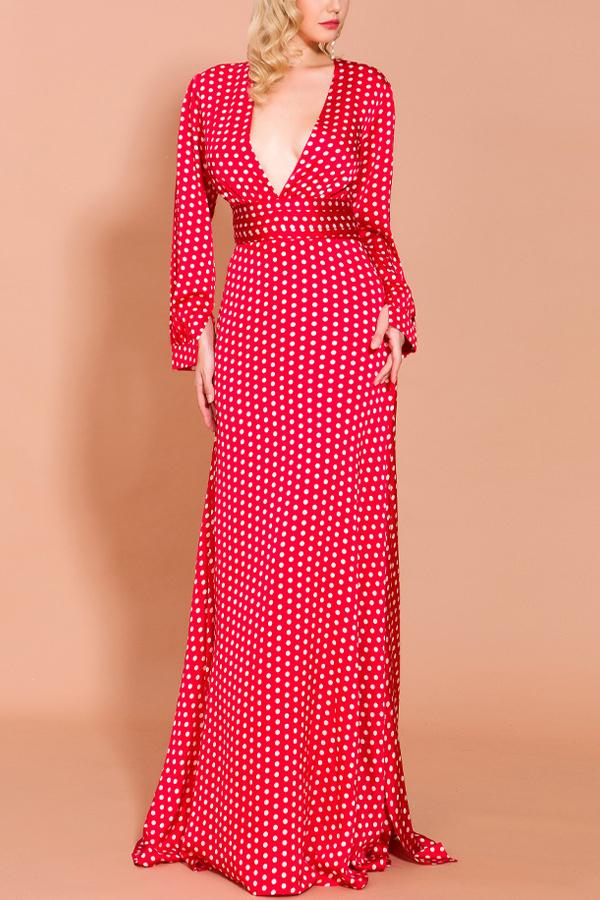 Carregar imagem no visualizador da galeria, Vestido boêmio de mangas compridas de bolinhas vermelhas
