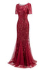 Carregar imagem no visualizador da galeria, Sereia manga curta vestido de baile vermelho