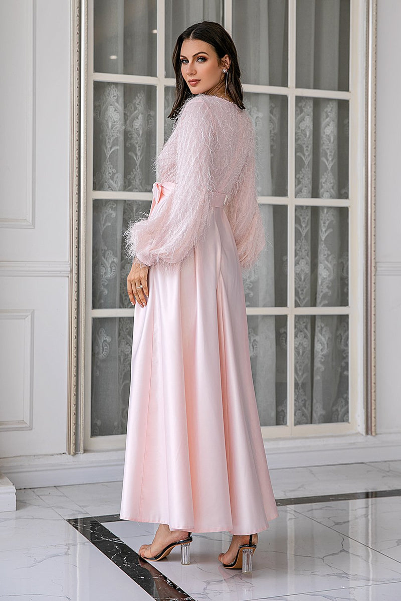 Carregar imagem no visualizador da galeria, Vestido de festa de casamento de mangas compridas rosa