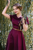 Borgonha Botão Vestido
