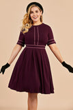 Burgundy vintage mais tamanho vestido com mangas