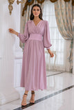 Blush Mangas Compridas V Pescoço Vestido de Baile