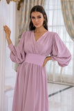 Blush Mangas Compridas V Pescoço Vestido de Baile
