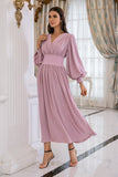 Blush Mangas Compridas V Pescoço Vestido de Baile