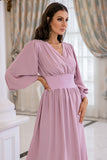 Blush Mangas Compridas V Pescoço Vestido de Baile