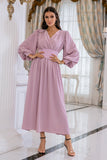 Blush Mangas Compridas V Pescoço Vestido de Baile