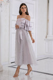Vestido de baile de alças de espaguete cinza com renda