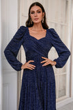 Vestido de mãe de mangas compridas da Marinha