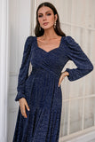 Vestido de mãe de mangas compridas da Marinha