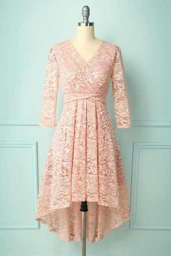Borgonha high low plus vestido de renda de tamanho alto